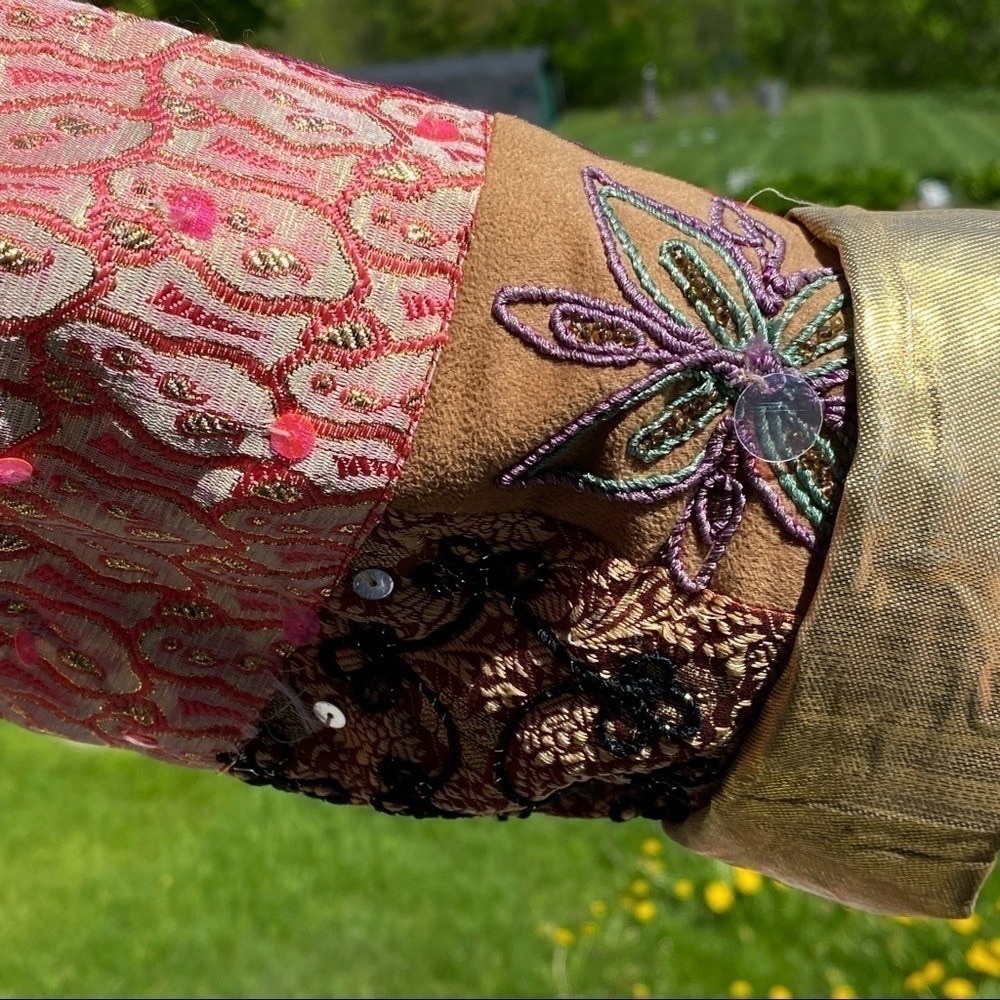 Vintage Alex Kim Wearable Art Patchwork Colorblock Sequined Jacket Petite Large - Picture 7 of 12